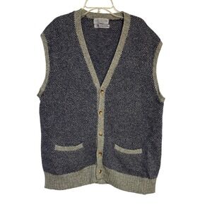 Munsingwear Men's Vest Sweater Gray‎ Blue Wool Blend V-Neck Sleeveless XL
